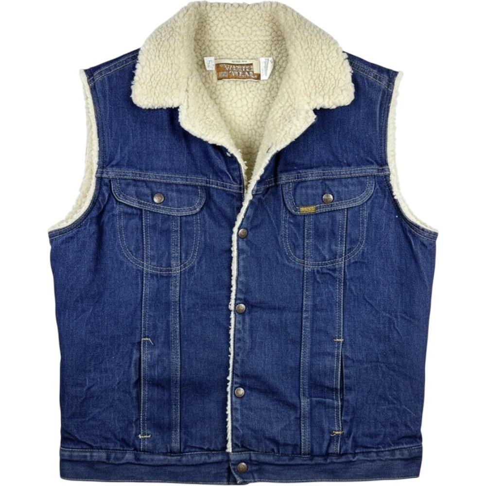 Vintage 70s Roebucks Denim Vest Men 40-T Sherpa Lined Western Snap Made In USA